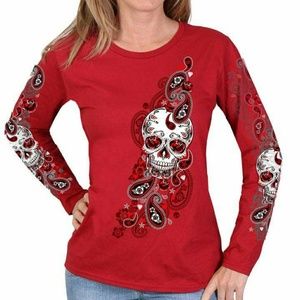 Red Sugar Skull long sleeve t-shirt